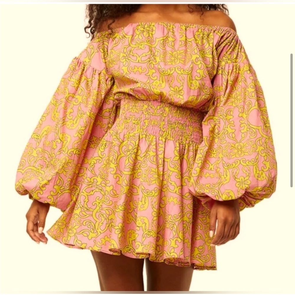 MISA LOS ANGELES  Off-Shoulder PINK & GREEN BOHO DRESS SIZE XS